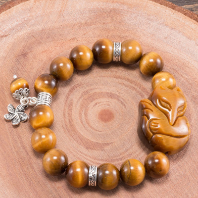 Vòng tay thạch anh mắt hổ vàng nâu phối hồ ly & hoa 5 cánh (10mm) Ngọc Quý Gemstones