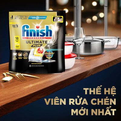 Combo 3 Viên rửa chén Finish Ultimate 18 viên + Nước làm bóng 500ml + Muối rửa chén 1kg