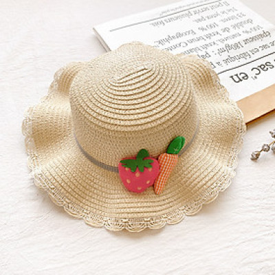 Mũ cói đi biển cho bé gái 2 - 6 tuổi cà rốt và dâu tây ngọt ngào