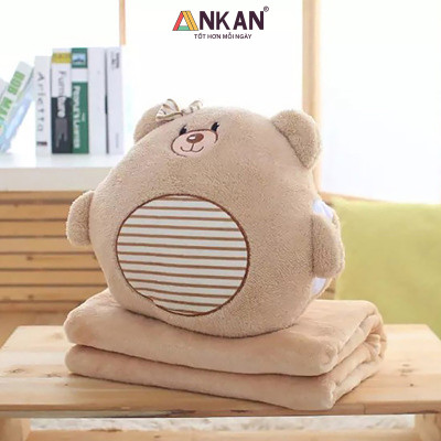 Bộ Chăn Gối Văn Phòng 3 Trong 1 Kiểu Gấu Nâu Độc Đáo Dùng Để Ngủ Trưa Tại Văn Phòng, Tựa Lưng Và Gấu Bông Dùng Để Trang Trí