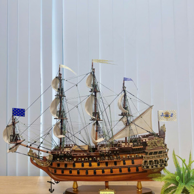 Thuyền gỗ Soleil Royal, mô hình thuyền gỗ phong thủy gỗ tràm nhiều kích thước, hàng thủ công chính hãng