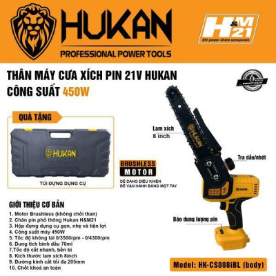 MÁY CƯA XÍCH 450W 8 INCH HK-CS008IBL HUKAN  ( 2PIN + 1 SẠC ) - HÀNG CHÍNH HÃNG