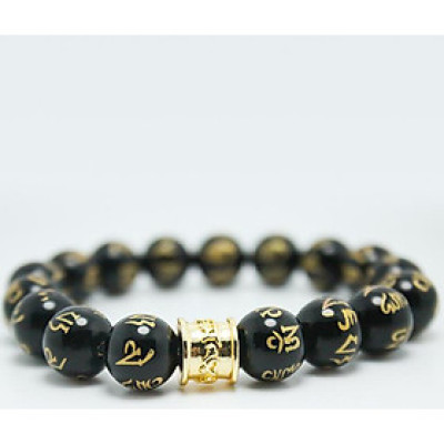 Vòng tay đá thạch anh đen khắc kinh phật mix charm cung hoàng đạo MS224, Vòng tay phong thủy hợp mệnh Thủy, Mộc, Thổ cho nam và nữ