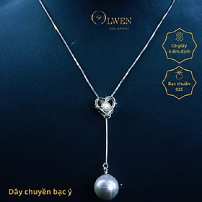 Dây chuyền bạc Ý với mặt dây chuyền hình trái tim, bên trong trái tim rỗng có một viên ngọc trai được bao quanh bởi các đường bạc, phù hợp đi làm, đi học, phong cách đơn giản, trẻ trung - CM71.2