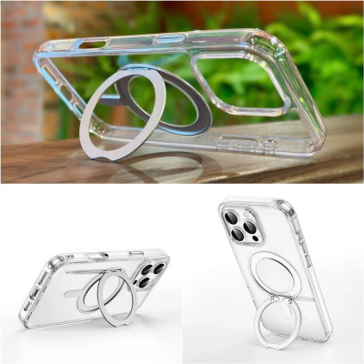 Ốp lưng cho iPhone 16 Pro Max - 16 Pro - 16 Plus - 16 hiệu WI WU MCC-201 nhựa cứng trong viền dẻo + vòng nam châm kiêm giá đỡ - Hàng chính hãng