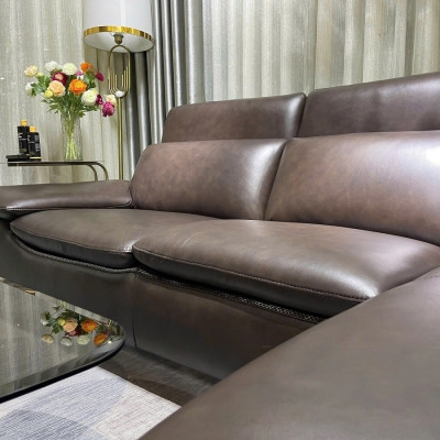 Sofa góc L 100% da bò Italy Juno sofa màu nâu – SFLCT08 2m7 x 1m6 hàng cao cấp chuẩn da bò nhập khẩu Ý