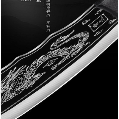 Dao Chặt Thái Hắc Long Chất Liệu Thép Mangan Khắc Laser Họa Tiết Vân Rồng 33cm Kèm Bao Da