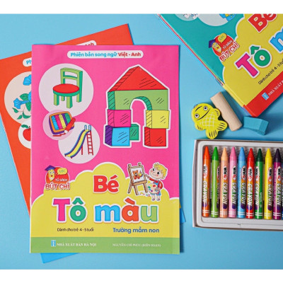 Sách - Bộ Sách Tô Màu phiên bản song ngữ Việt-Anh - Dành cho bé từ 4-5 tuổi (Túi 8 cuốn) Tặng hộp bút sáp 12 màu