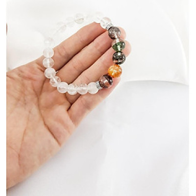 Vòng tay mệnh thổ, kim đá thạch anh ưu linh trắng mix đá ưu linh ngủ sắc LAT.127