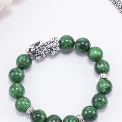 Vòng Tay Phong Thủy Đá Cẩm Thạch Sơn Thủy Phối Charm Tỳ Hưu Bạc (10mm) Mệnh Mộc, Hỏa Ngọc Quý Gemstones