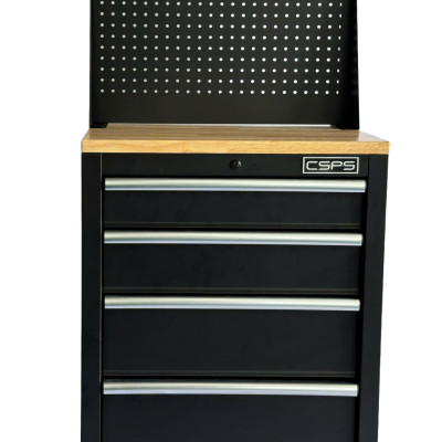 Tủ dụng cụ CSPS 61cm - 04 hộc kéo màu đen ván gỗ vách lưới (tay cầm trắng)
