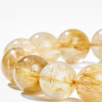 Vòng Tay Phong Thủy Nam Đá Thạch Anh Tóc Vàng (14mm) Mệnh Thổ, Kim Ngọc Quý Gemstones