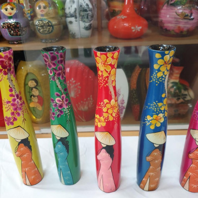 Bình Hoa Sơn Mài Cô Gái Việt Nam Cao Cấp Thanh Bình Lê cắm hoa, trang trí kệ, bàn làm việc, quà tặng ý nghĩa