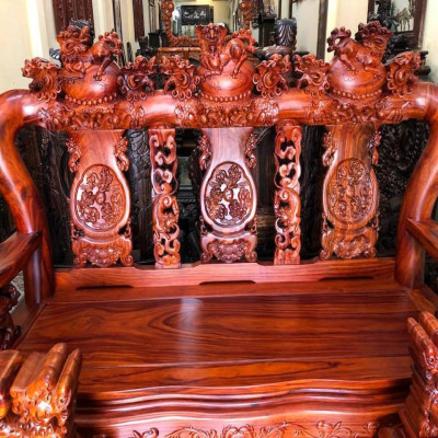 Bộ bàn ghế Tam Sư Nghê Ba Đầu gỗ Hương Đá