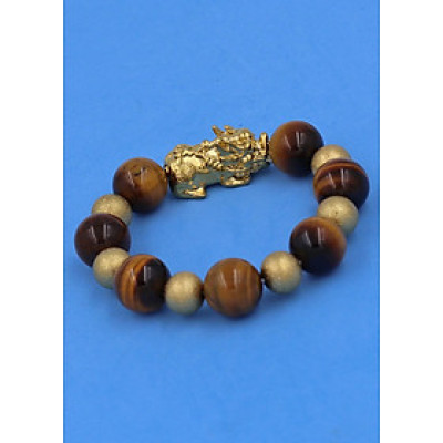 Vòng tay Tỳ Hưu inox mix Đá Mắt Hổ Vàng Đen size 16 ly phối 6 bi - hợp mệnh Thổ, mệnh Kim - Vòng size XXL