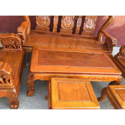 Bộ bàn ghế gỗ phòng khách trạm voi gỗ lim