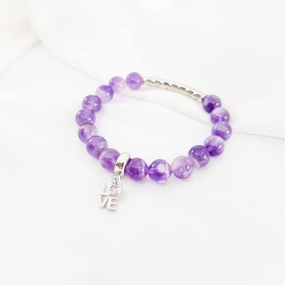 Vòng tay mệnh hỏa, thổ đá thạch anh tím mix charm LOVE