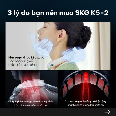 Máy Massage Cổ SKG K5-2 giúp giảm đau do thoái hóa, thoát vị đĩa đệm cổ, đau mỏi do sai tư thế với xung điện, chườm nóng