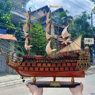 Thuyền gỗ Soleil Royal, mô hình thuyền gỗ phong thủy gỗ tràm nhiều kích thước, hàng thủ công chính hãng