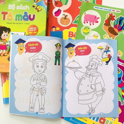 Sách- Combo 8 Cuốn Tô Màu Song Ngữ Anh Việt Cho Trẻ Từ 4-5 Tuổi (Bộ 8 cuốn)