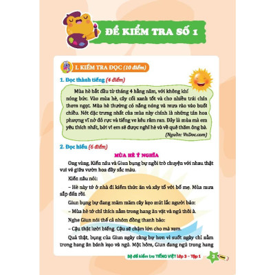 Bộ Đề Kiểm Tra Tiếng Việt Lớp 3 - Tập 1