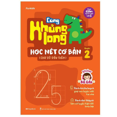 Sách - Cùng Khủng Long Học Nét Cơ Bản - Các Nét, Chữ Số, Chữ Cái Đầu Tiên - Sticker Bé Gái - Combo 3 Cuốn - Megabook
