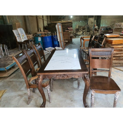 Bàn ăn mặt đá gỗ sồi nga kiểu tân cổ điển