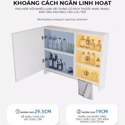 Tủ gương treo tường phòng tắm kèm kệ để đồ nhiều kích thước tiết kiệm không gian - GM207