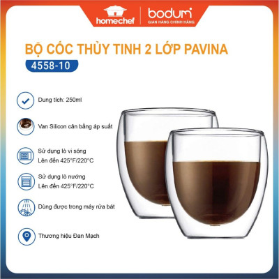 Bộ 2 cốc (ly) thủy tinh 2 lớp Bodum Pavina 4558-10, dung tích 250ml | Hàng chính hãng