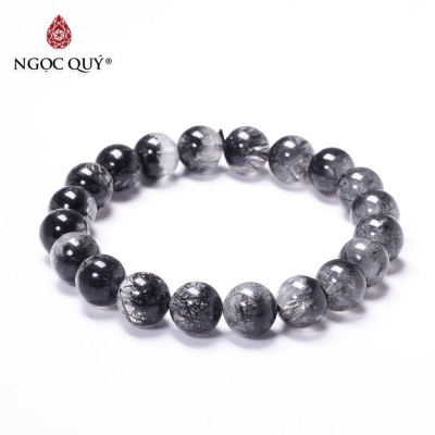 Vòng tay đá thạch anh tóc đen hạt 10mm bạc mệnh thủy, mộc - Ngọc Qúy Gemstones