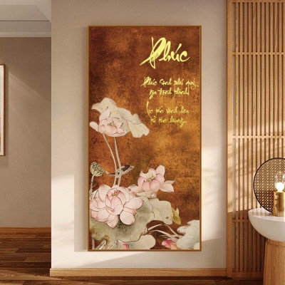 (ẢNH THẬT) Tranh treo tường phúc tâm an tranh hoa sen hồng kèm đinh treo