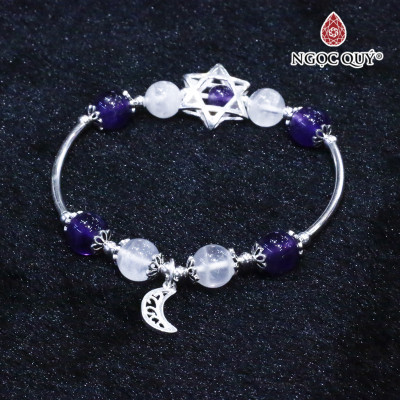 Vòng thạch anh ưu linh trắng phối thạch anh tím charm bạc - Ngọc Quý Gemstones