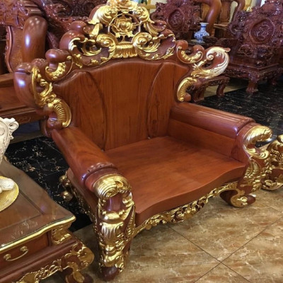 Bàn ghế Hoàng Gia Đại Gỗ Hương Đá Dát Vàng