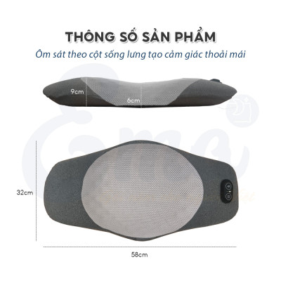 Đệm kê lưng chống thoát vị đĩa đệm EMA tích hợp massage rung & chườm nóng, gối kê lưng giảm đau lưng, tăng tuần hoàn máu