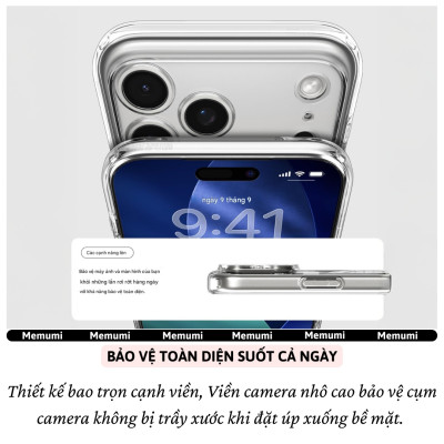 ốp lưng siêu mỏng 0.3mm sạc từ tính bảo vệ camera trong suốt chống ố vàng cho iPhone 17 Pro Max / 17 Air / iP 17 Pro / 17 hiệu Memumi Slim Magnetic Clear - Chống trầy xước, độ trong full HD, sạc không dây nam châm N52 - Hàng nhập khẩu