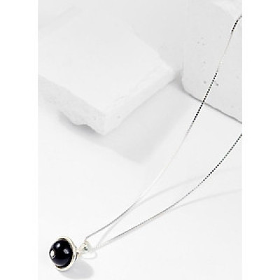 Mặt Dây Chuyền Phong Thủy Đá Obsidian 1 Hạt Tặng Dây Chuyền Bạc (8mm) Mệnh Thủy, Mộc Ngọc Quý Gemstones