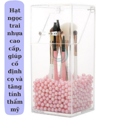 Hộp Đựng Cọ Trang Điểm Ngọc Trai Acrylic- Hộp Cọ Trong Suốt Sang Trọng- Lọ Đựng Cọ Kèm Hạt Trang Trí 3D- Hộp Makeup Brush Holder Cao Cấp- Hộp Đựng Cọ Trang Điểm Hạt Ngọc Tinh Tế