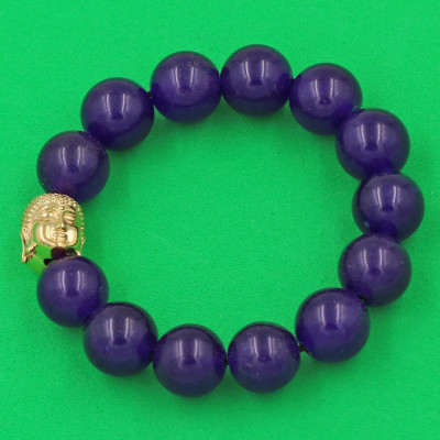 Vòng đeo tay Thạch Anh Tím 14 ly cẩn hạt Phật A Di Đà inox vàng VTAINLV14 - hợp mệnh Hỏa, mệnh Thổ