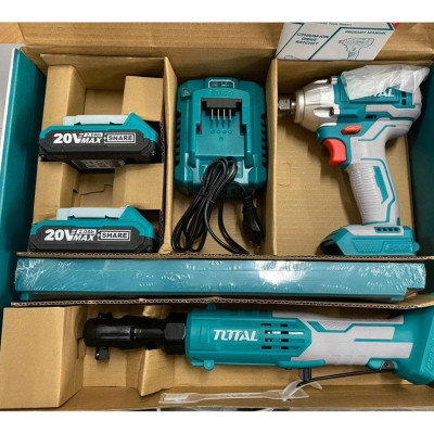 BỘ COMBO MÁY SIẾT BULOONG TIWLI2038  & TDRLI206015 DÙNG PIN 20V (2 pin 20V -2.0Ah + sạc) TOTAL TOSLI23043 - HÀNG CHÍNH HÃNG