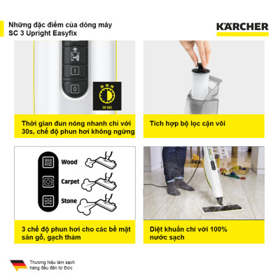 (Sản xuất Đức) Máy làm sạch bằng hơi nước nóng Karcher SC 3 Upright EasyFix EU
