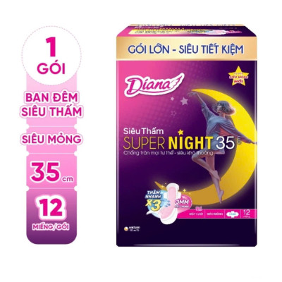 Gói Lớn 12 Miếng | Combo 4 Gói Băng Vệ Sinh Diana Supernight 35cm 12 Miếng/Gói- Date luôn mới