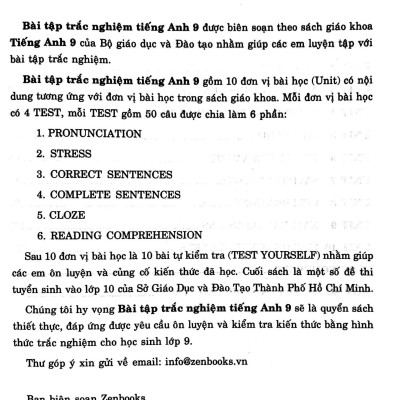 Bài Tập Trắc Nghiệm Tiếng Anh 9 (Không Đáp Án)