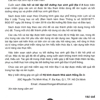 Câu Hỏi Và Bài Tập Bồi Dưỡng Học Sinh Giỏi Địa Lí 9 (Dùng Chung Cho Các Bộ SGK Hiện Hành) (HA)
