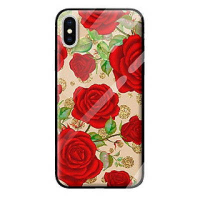 Ốp lưng kính cường lực cho iPhone XS NỀN HOA HỒNG 3 - Hàng chính hãng