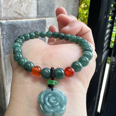 Vòng Tay Chuỗi Nữ Đá Cẩm Thạch Xanh Lam Đậm Tự Nhiên Mix Bông Hồng rất là xinh đẹp size hạt 7mm các chị em nữ mệnh thủy mệnh mộc mệnh và hỏa đeo chuẩn hợp món quà tặng phụ nữ quà sinh nhật đẹp ý nghĩa rẻ đẹp ạ