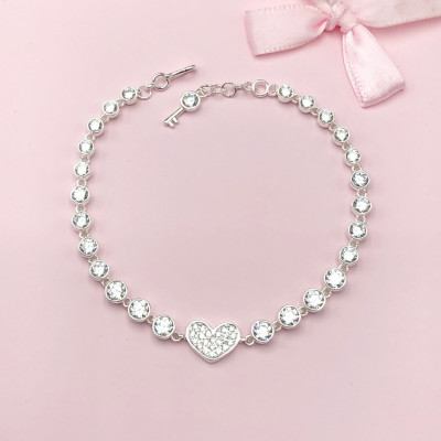Lắc Tay Nữ Bạc 925 Trái Tim Đính Đá LTU593