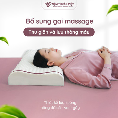 Gối Nằm Cao Su Massage Thuần Việt - Thiết Kế Lượn Sóng, Có Gai Massage, Giảm Đau Vai Gáy Cổ