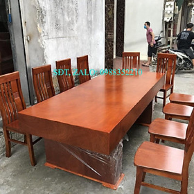 Bàn Ăn Đóng Hộp 10 Ghế Đục Chữ Thọ Cân Gỗ Hương Đá
