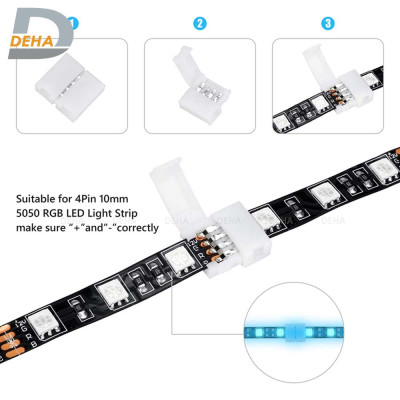 Đầu nối thẳng 4 chân cho led dây dán 5050 RGB đổi màu connector 4P pin 10 mm trang trí dán tường thạch cao, cây máy tính, màn hình, ti vi, TV, Gaming, Tiktok dán tường, chống nước bền đẹp- Chính hãng DEHA
