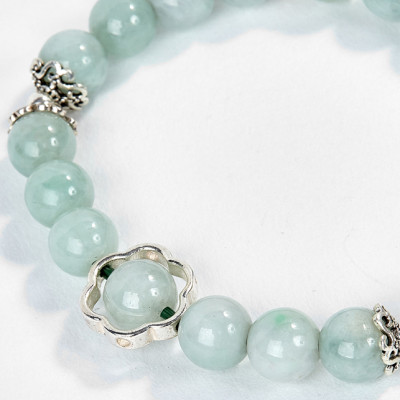 Vòng Tay Cẩm Thạch Phỉ Thúy Phối Charm Hoa Bạc Ngọc Quý Gemstones